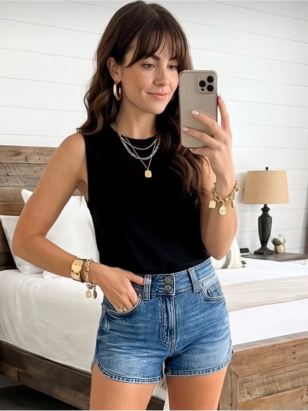 High-Rise Blue Denim Jean Shorts with Black Tank Styling XL